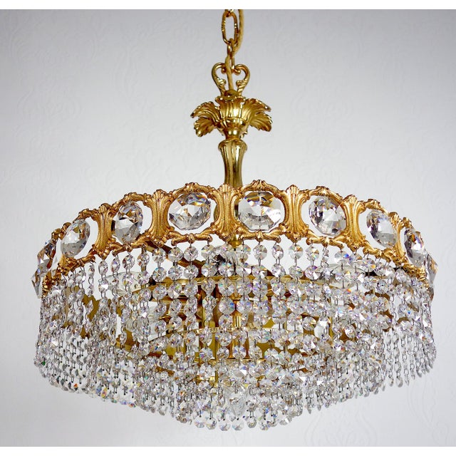 Brass and Lead Crystal Chandelier from Schröder & Co., 1970s For Sale - Image 7 of 12