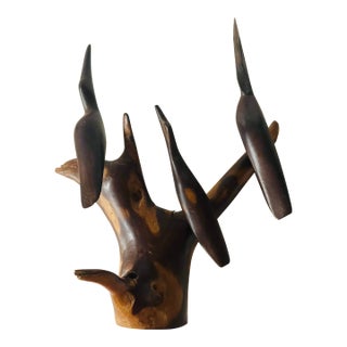 1960s Artisan Brazilian Wood Carved Coastal Bird Sculpture For Sale