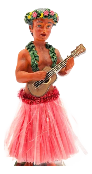 1980s Ceramic Hawaii Hula Man Ukulele Player With Headdress Bobble Doll