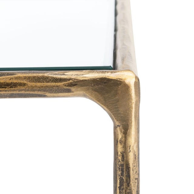 Spritely Home Jessa Metal Square End Table in Brass with Glass Top For Sale - Image 4 of 7