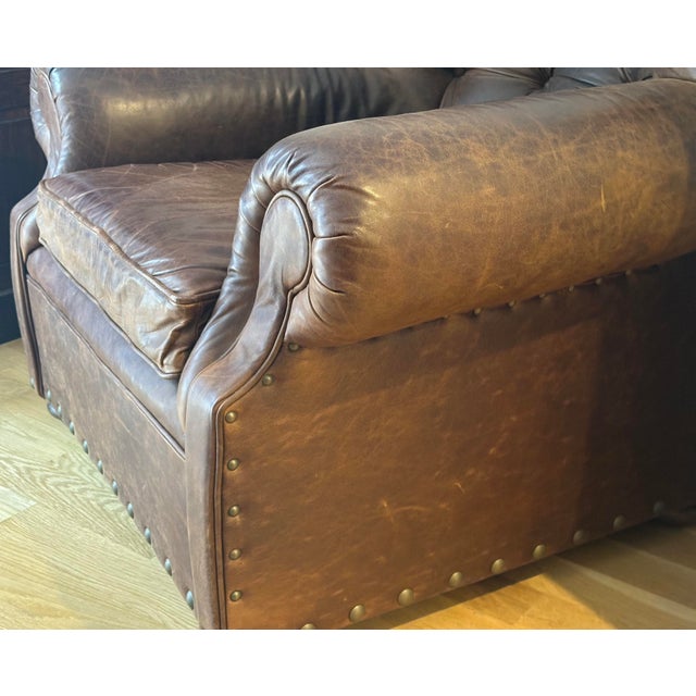 Restoration Hardware Leather Buster Chair For Sale - Image 13 of 15