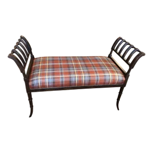 Hickory Chair Designer Walnut Bench With Plaid Silk Upholstery