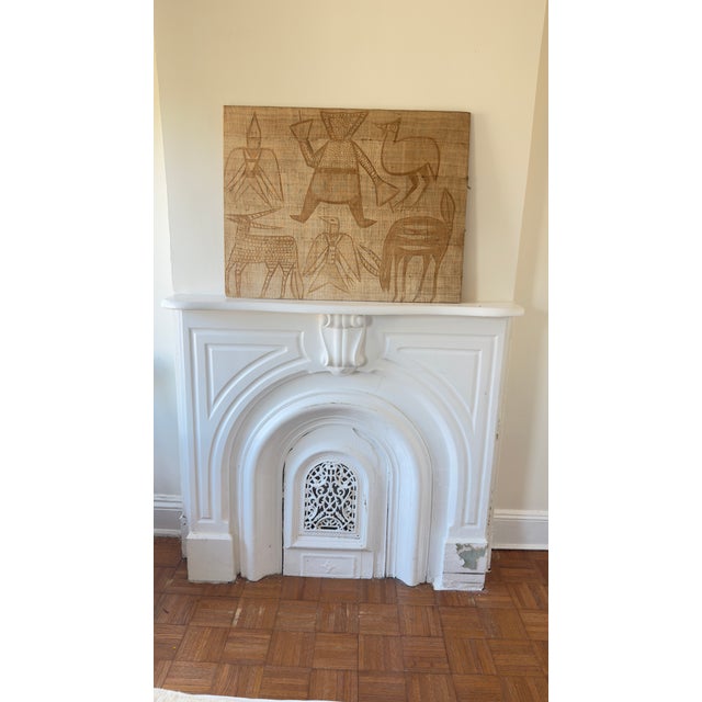 Wood Vintage, Mid-Century Kuba Cloth Textile Panel With Figurative Motif For Sale - Image 7 of 8