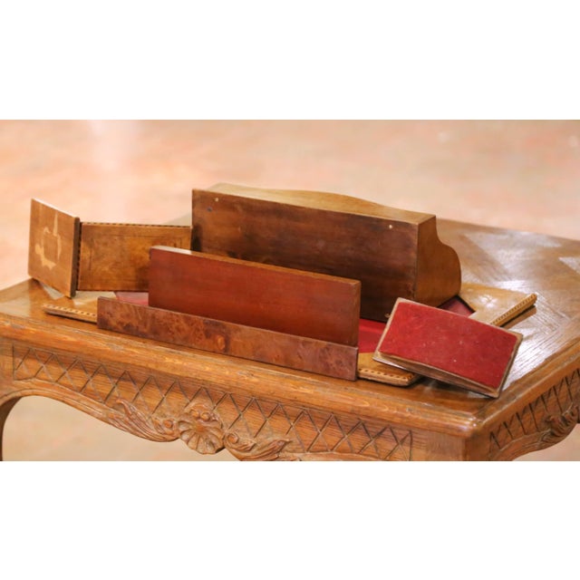 Mid-Century French Burl Wood 6-Piece Desk Set With Letter Rack and Accessories For Sale - Image 15 of 17