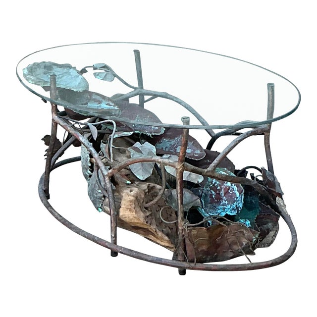 Vintage Patinated Copper Waterfall Coffee Table For Sale