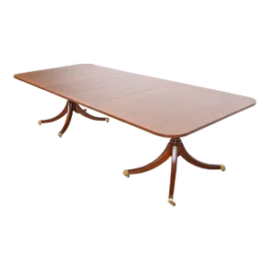 Kittinger Georgian Banded Mahogany Double Pedestal Extension Dining Table, Newly Refinished