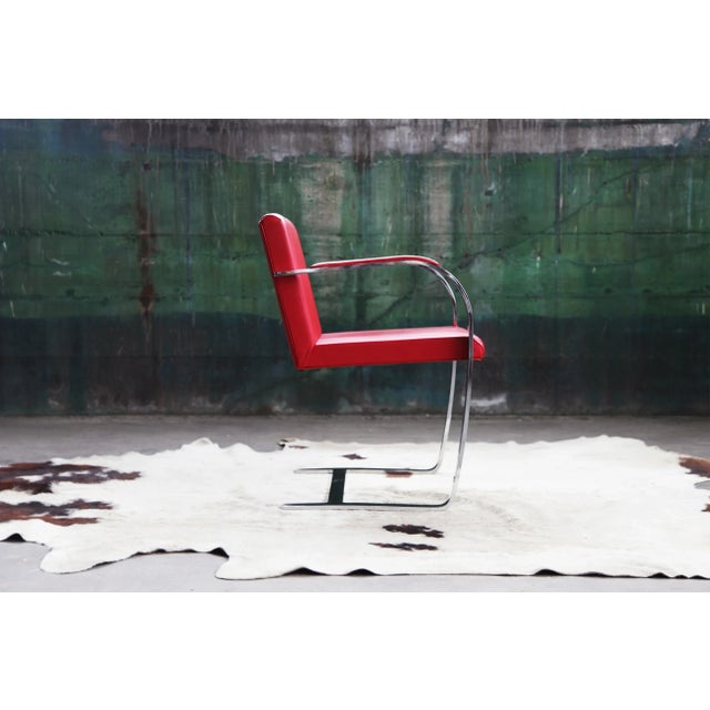 1990s 1990s Mid Century Modern Red Flat Chromed Bar Brno Chair Mies Van Der Rohe For Sale - Image 5 of 11