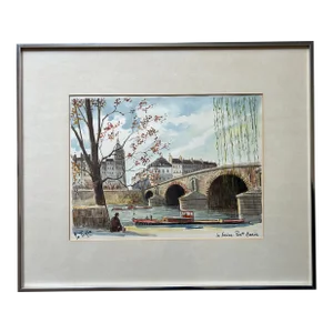 Original French Watercolor Painting of La Seine Pont Marie in Paris France by La Foglia