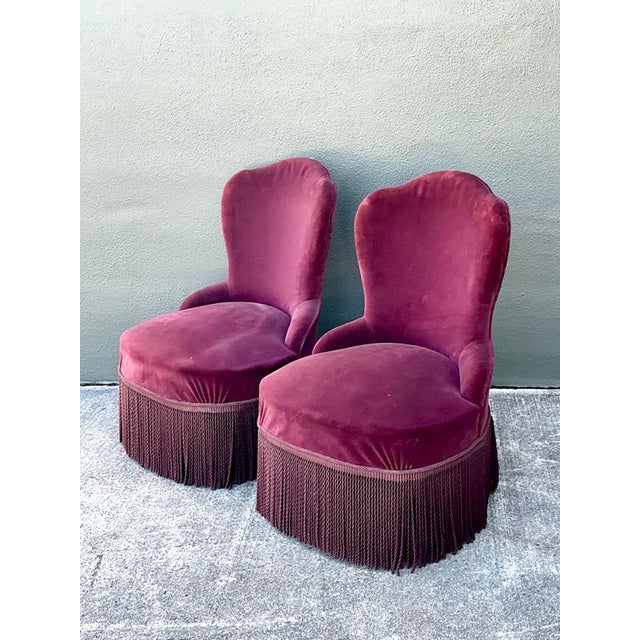 Late 20th Century Vintage Camel Back Slipper Chairs - A Pair For Sale - Image 5 of 12