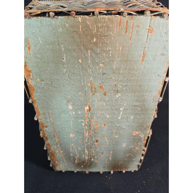Wood Antique American Primitive Painted Splint Gathering Basket With Solid Wood Bottom and Verdigris Patina For Sale - Image 7 of 11