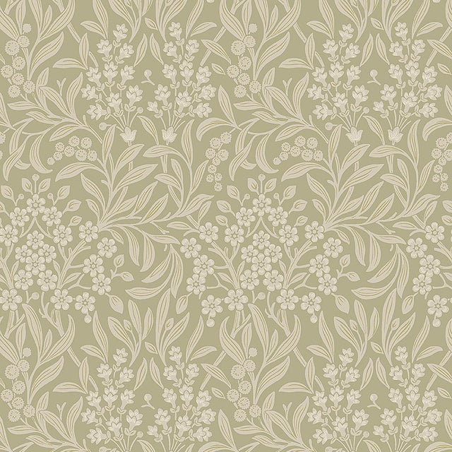 Sample - Boråstapeter Kryddhyllan Wallpaper in Sage For Sale