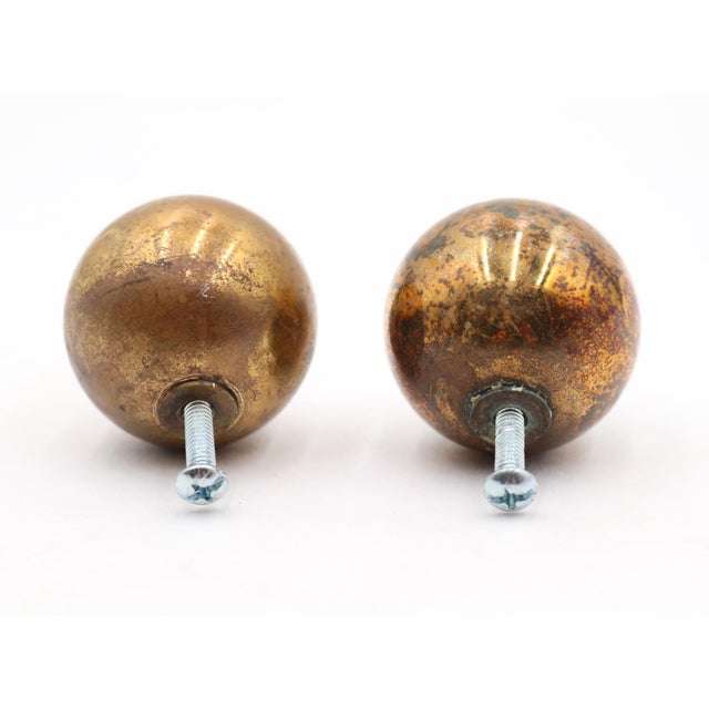Traditional Pair of Reclaimed 1.375 In. Brass Ball Shaped Cabinet Knobs For Sale - Image 3 of 3