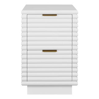 Matthew Izzo Home Nayla Glossy White Lacquer Two Drawer Side Table With Brass Drawer Pulls For Sale