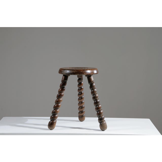 Wooden Tripod Stool, France, 1950s For Sale - Image 6 of 9