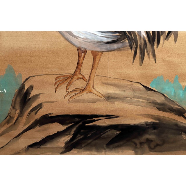 Vintage Painting of Rooster on Rock With Black Tail Feathers For Sale - Image 4 of 5