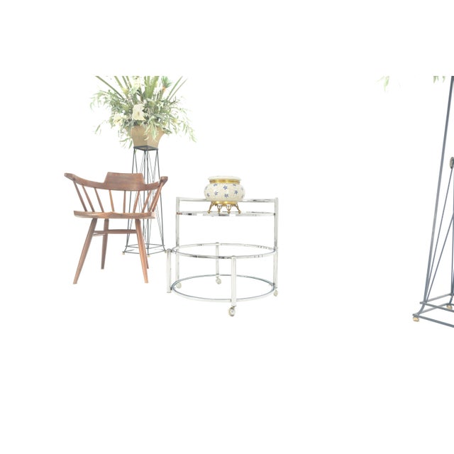 Round Chrome & Smoked Glass Expandable Serving Tea Bar Cart Shepherd Castors For Sale - Image 10 of 12