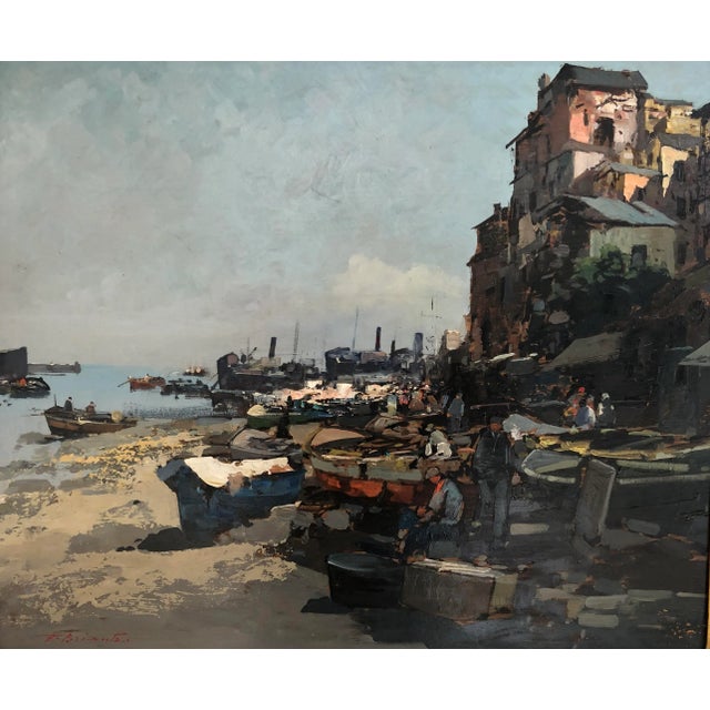 Ezelino Briante, Port de pêche animé, Oil on Wood, Framed For Sale - Image 10 of 10