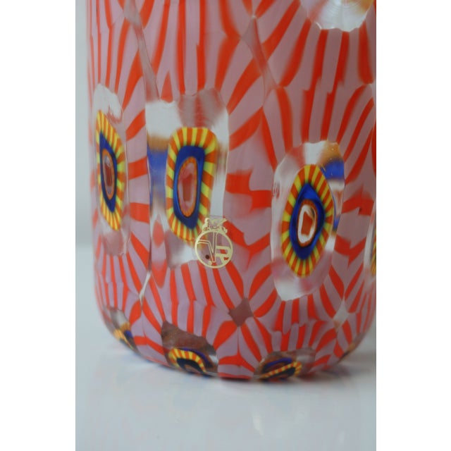 Murano Murano Murrine Glass Vase in Coral, Pink & Cobalt For Sale - Image 4 of 5