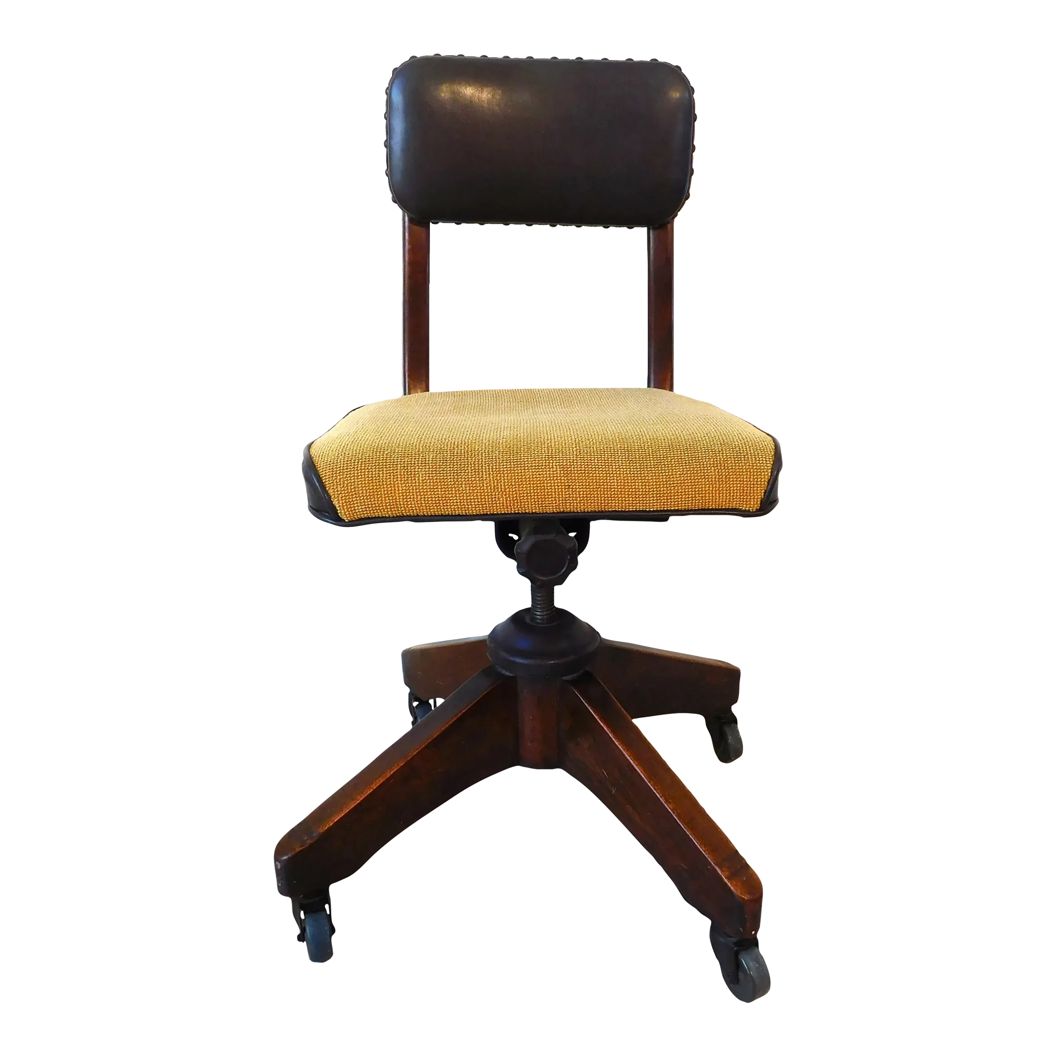 Vintage Mid-Century B.L.Marble Leather & Wood Swivel Tilt