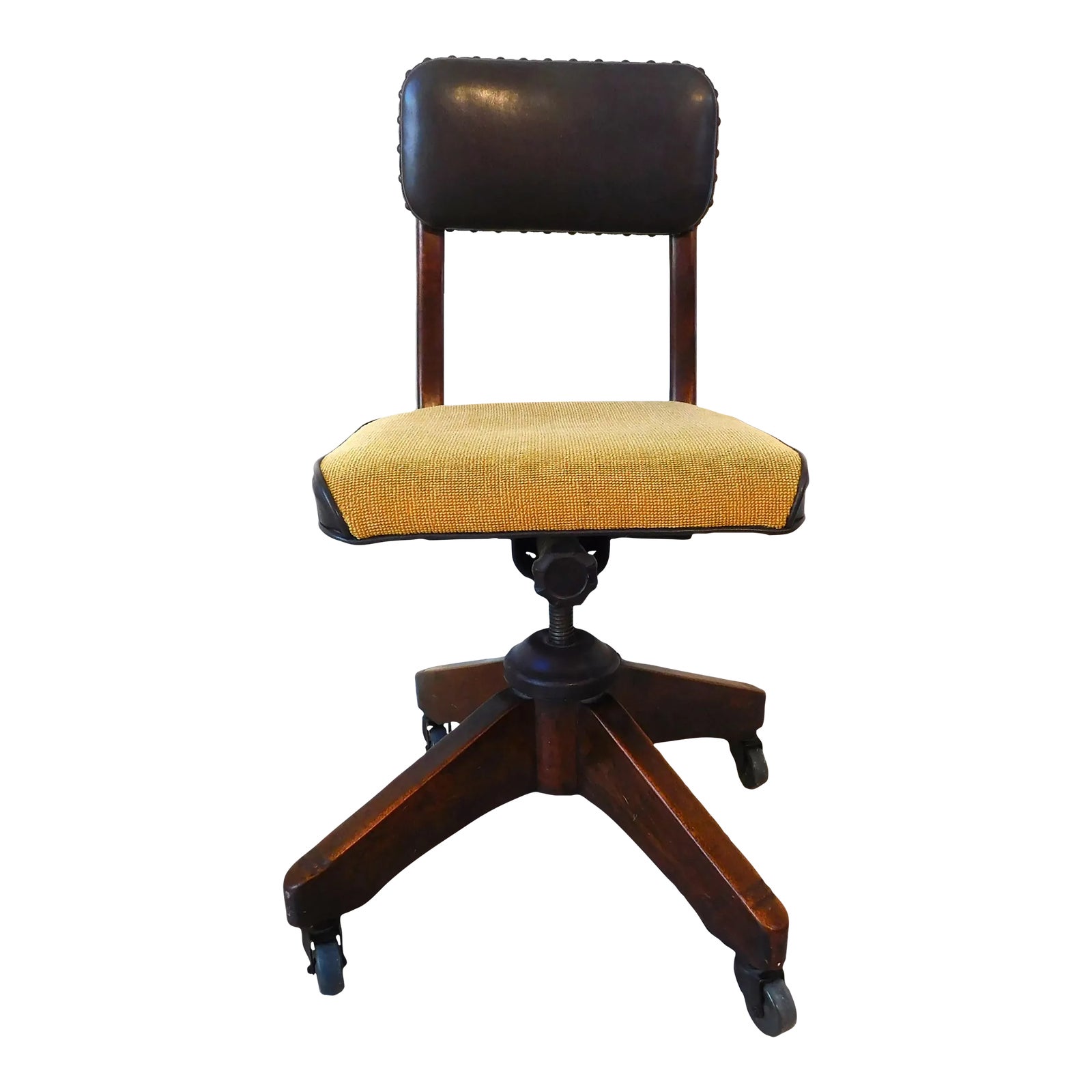 Vintage Mid-Century B.L.Marble Leather & Wood Swivel Tilt