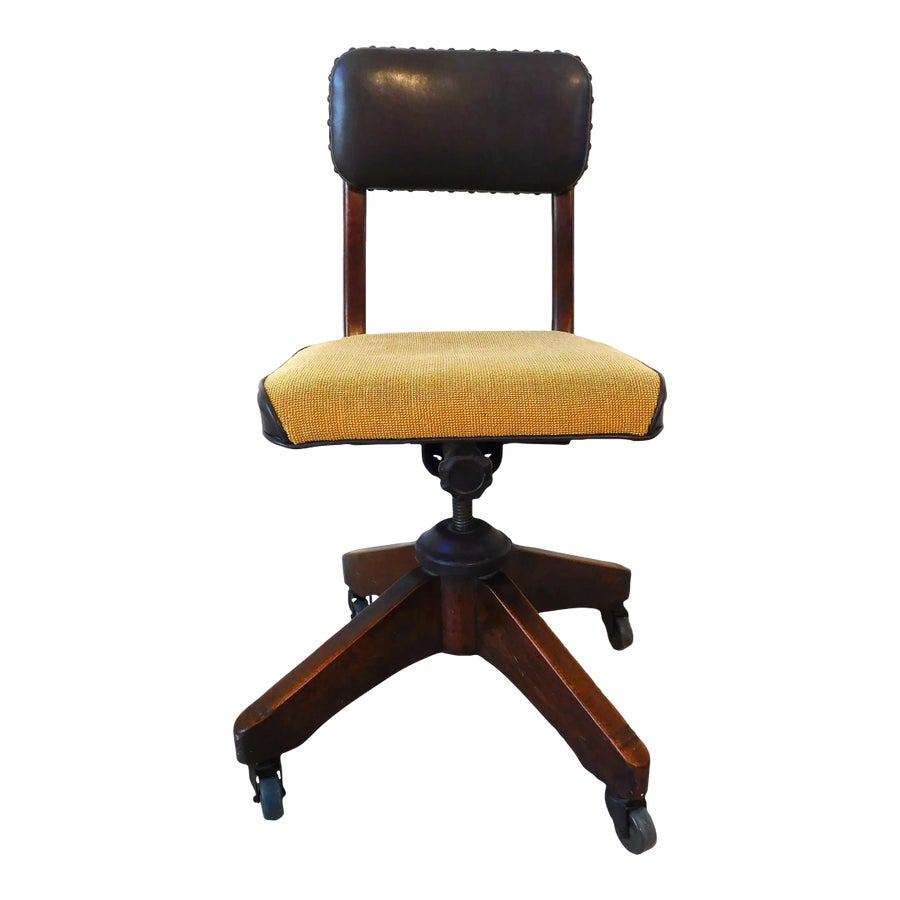 Vintage Mid-Century B.L.Marble Leather & Wood Swivel Tilt