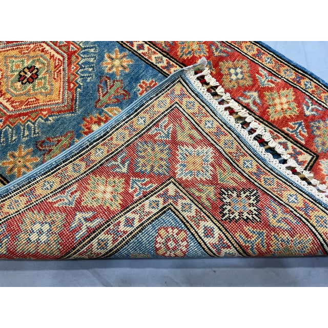 Blue and Rust Red Kazak Wool Runner Rug, Tribal Hallway Rug, 2'9" X 9'9" For Sale - Image 16 of 16