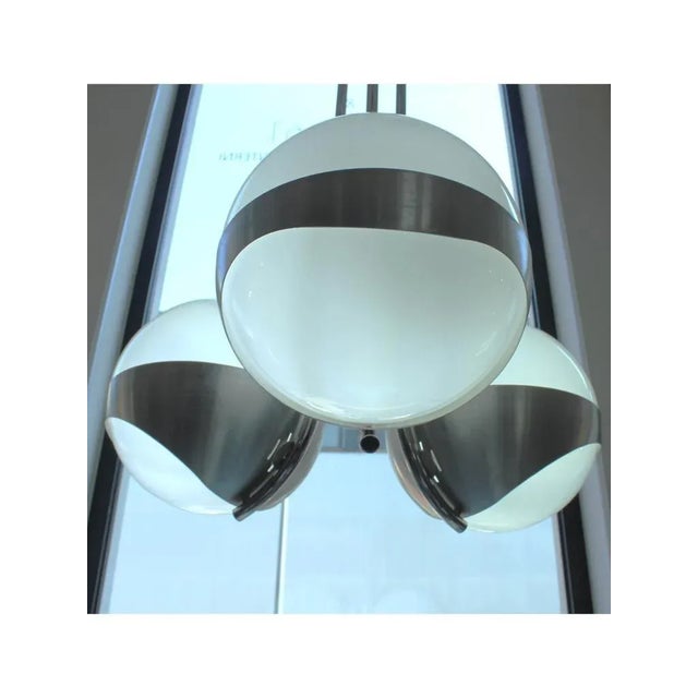 3-Light Chandelier in Glass and Stainless Steel from Lamperti, 1970s For Sale - Image 3 of 16