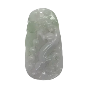 Chinese Carved Jade Zodiac Dragon With Longevity Peach Feng Shui Pendant