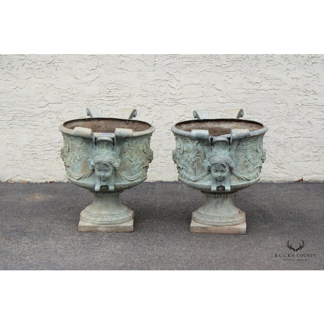 Antique Pair of Lead Alloy Outdoor Garden Urns For Sale In Philadelphia - Image 6 of 12