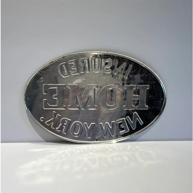 Art Deco Vintage Embossed New York Home Insured Insurance Sign For Sale - Image 3 of 6