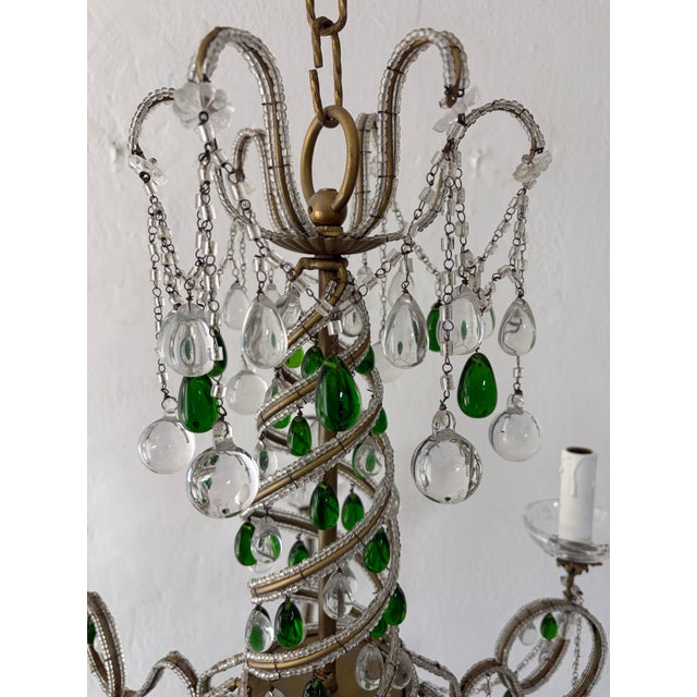 French Maison Baguès Murano Green Drops Beaded Scrolls Chandelier Rare C 1940 For Sale - Image 6 of 18