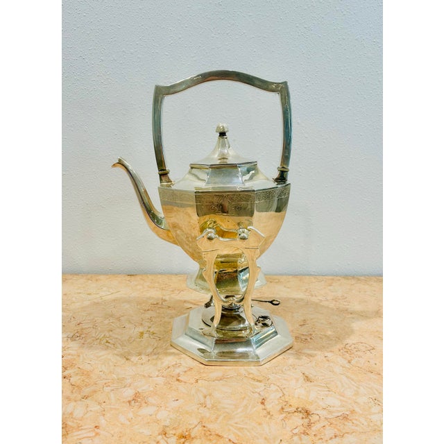 Art Deco Early 20th Century Wilcox Silver Plate Co. Tilting Coffee Pot on Stand For Sale - Image 3 of 12