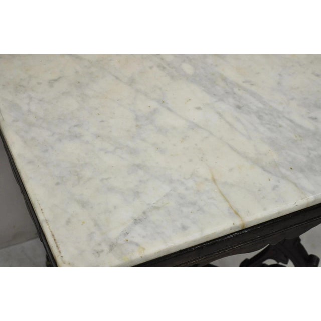 Antique Eastlake Victorian Marble Top Carved Walnut Parlor Accent Side Table For Sale In Philadelphia - Image 6 of 10