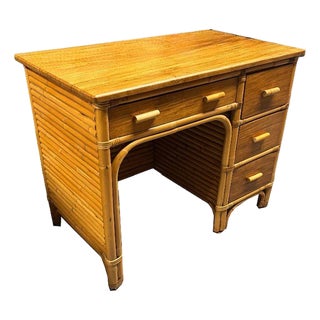 1940s Restored Bespok Vertically Stacked Rattan Writing Desk W/ Mahogany Top For Sale