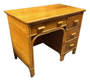 1940s Restored Bespok Vertically Stacked Rattan Writing Desk W/ Mahogany Top