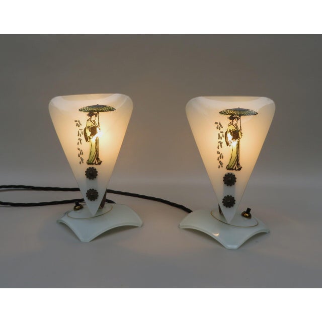 Black Japanese Dainty Table Lamps, 1950s, Set of 2 For Sale - Image 8 of 18