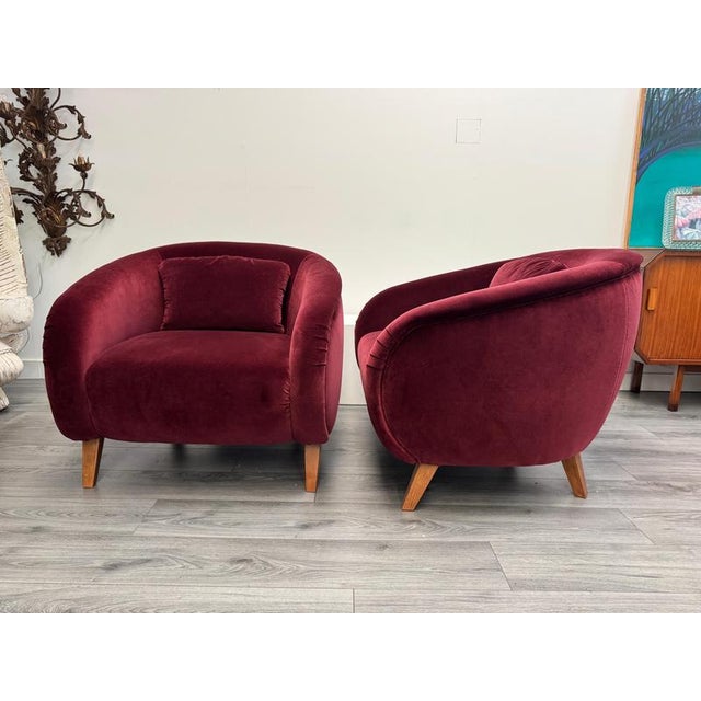 Large Italian Club Chairs in Ruby Velvet, 1960s, Set of 2 For Sale - Image 4 of 8