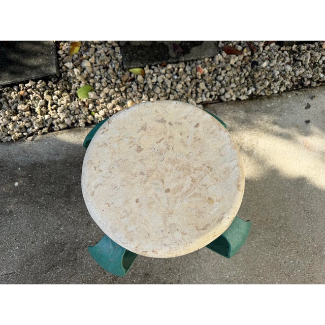 Vintage Hand-Painted Iron Side Table With Travertine Top For Sale - Image 10 of 12