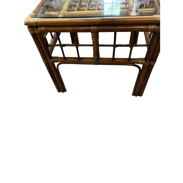 Late 20th Century Vintage Coastal Bamboo Glass Top Side Table For Sale - Image 5 of 6