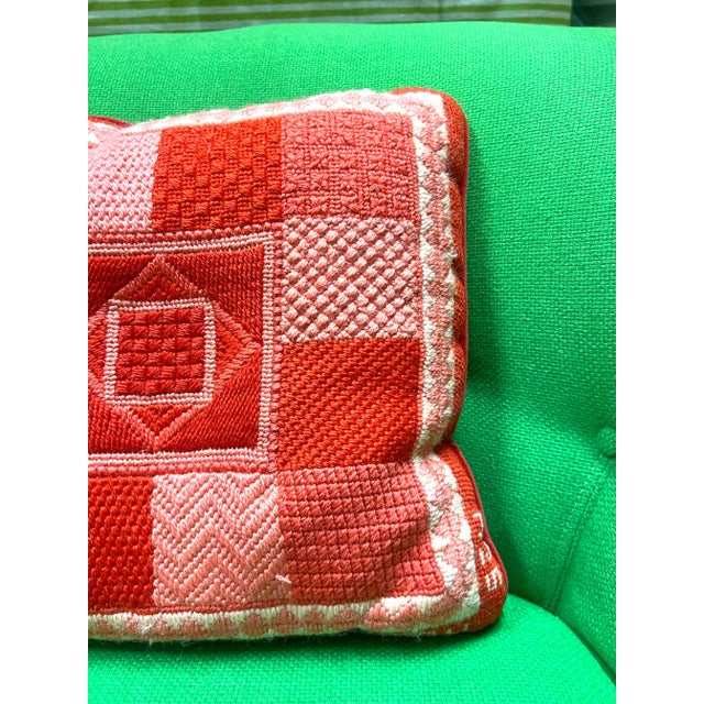 1970’s Pink Geometric Needlepoint Pillow, Signed and Dated For Sale - Image 4 of 6