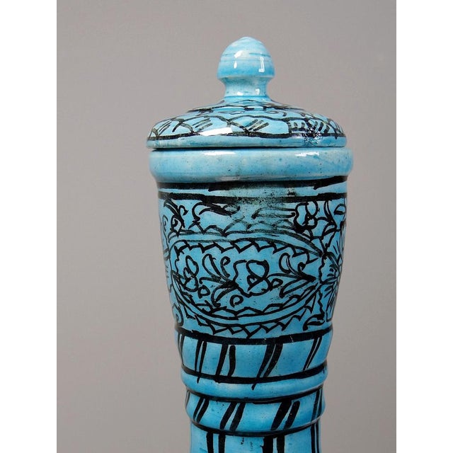 Black Vintage Vase in Painted Turquoise, 1950s For Sale - Image 8 of 17