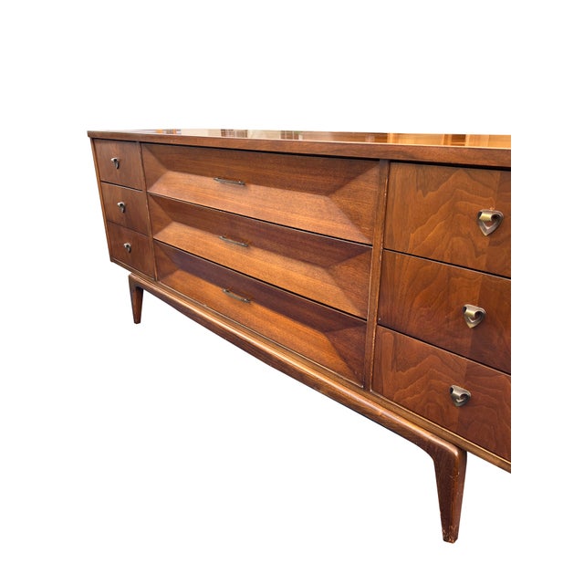 Mid Century Modern Vintage Low Long Dresser or Credenza in Albert Parvin Style Sculpted Design For Sale - Image 11 of 11