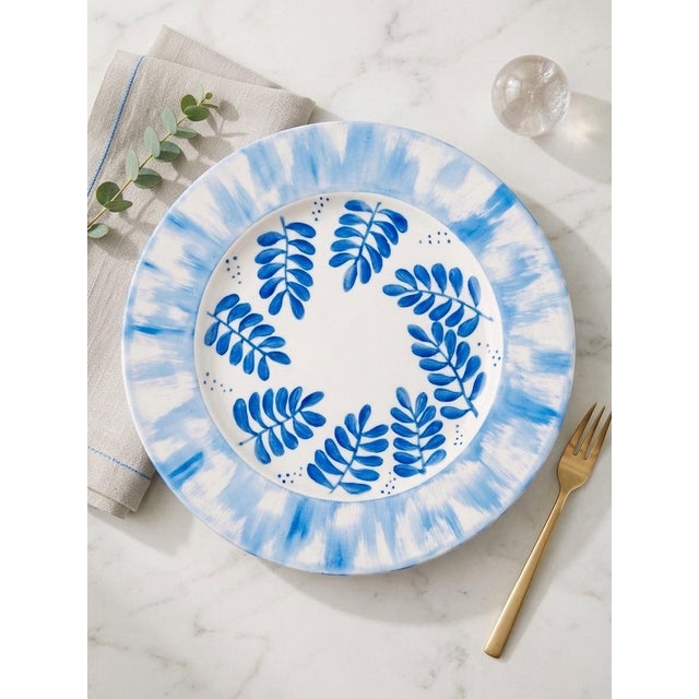 Vintage French Marie Daâge Hand-Painted Blue and White Porcelain Dinner Plate For Sale In West Palm - Image 6 of 6