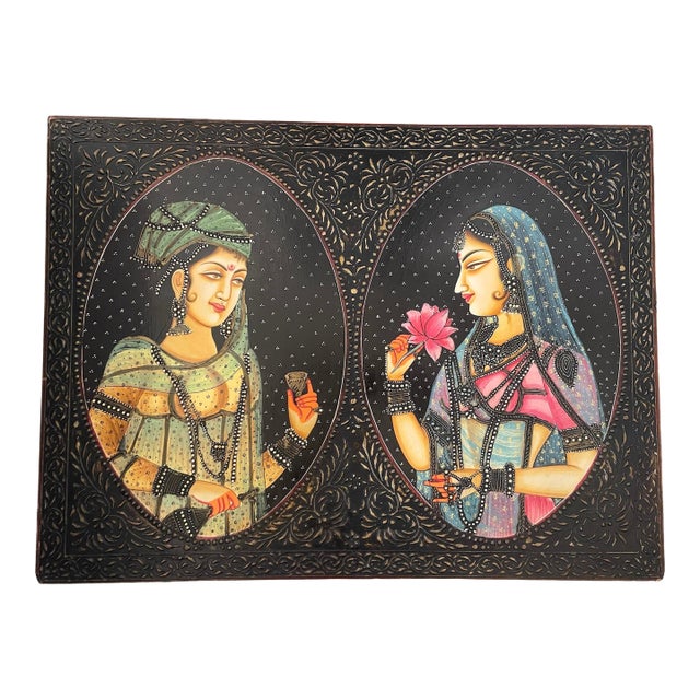 Bani Thani Indian Mona Lisa Diptych Hand Painted Original Oil Painting 24x18” For Sale