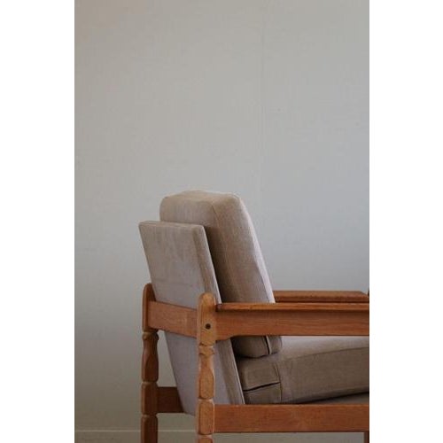 Set of Danish Modern Lounge Chairs in Oak & Linen by Henning Kjærnulf, 1960s For Sale - Image 3 of 18
