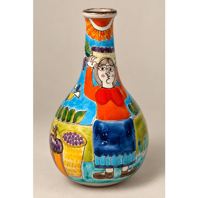 Mid-Century Modern Mid-Century Italian DeSimone Hand Painted Signed Ceramic Vase Flower Holder For Sale - Image 3 of 8