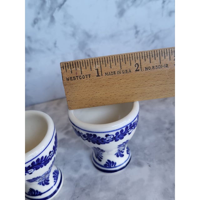 Ceramic 1950s Handpainted Delft Porcelain Egg Cups - a Pair For Sale - Image 7 of 8