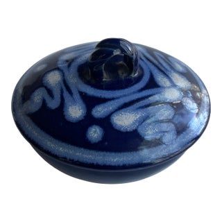 Handmade Blue Pottery Bowl With Lid For Sale