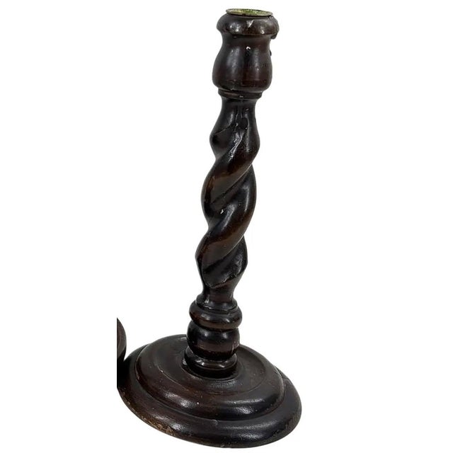 Wood Set of 3 Vintage English-Style Barley Twist Wood Candlesticks For Sale - Image 7 of 17