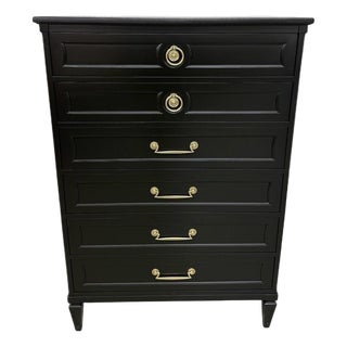 Vintage Henredon Italian Style Black High Chest For Sale